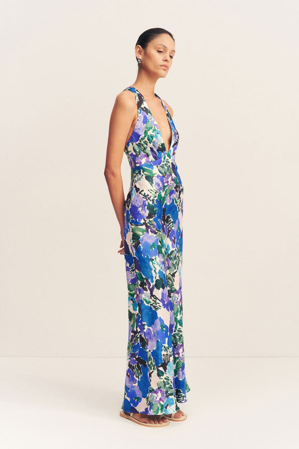 CURLEWIS PLUNGED CROSS BACK MAXI DRESS_A