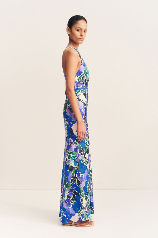 CURLEWIS PLUNGED CROSS BACK MAXI DRESS_S
