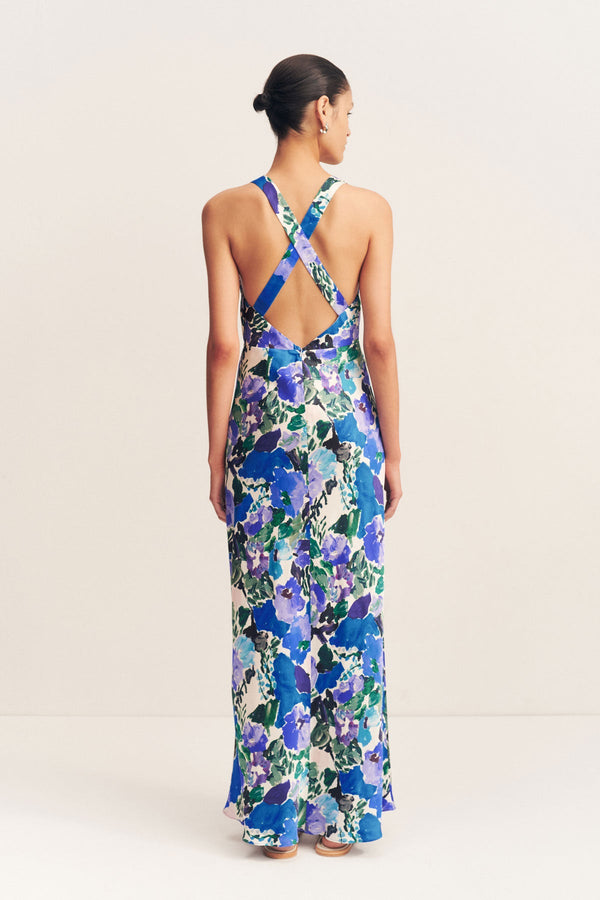 CURLEWIS PLUNGED CROSS BACK MAXI DRESS_B