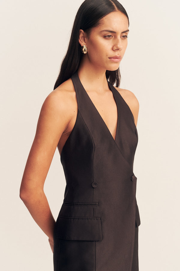 OTIS TAILORED WRAP MINI DRESS - BLACK_D