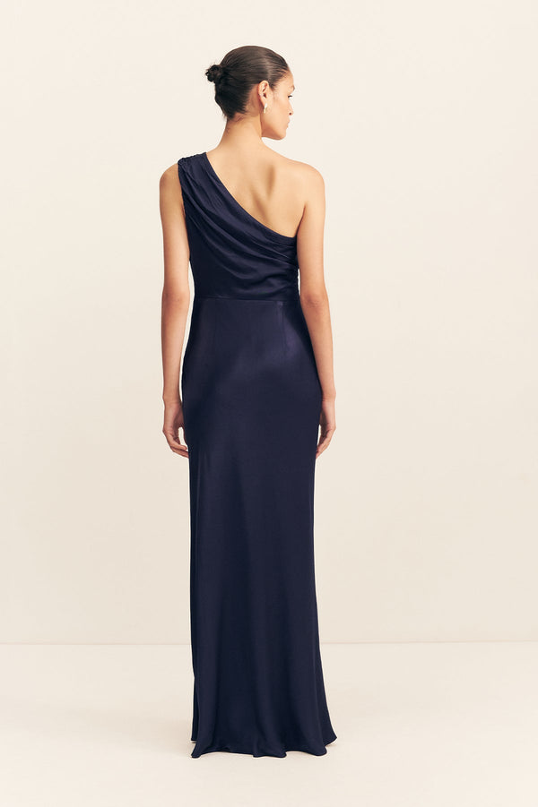 Shona Joy - La Lune Gathered One Shoulder Maxi Dress - Midnight