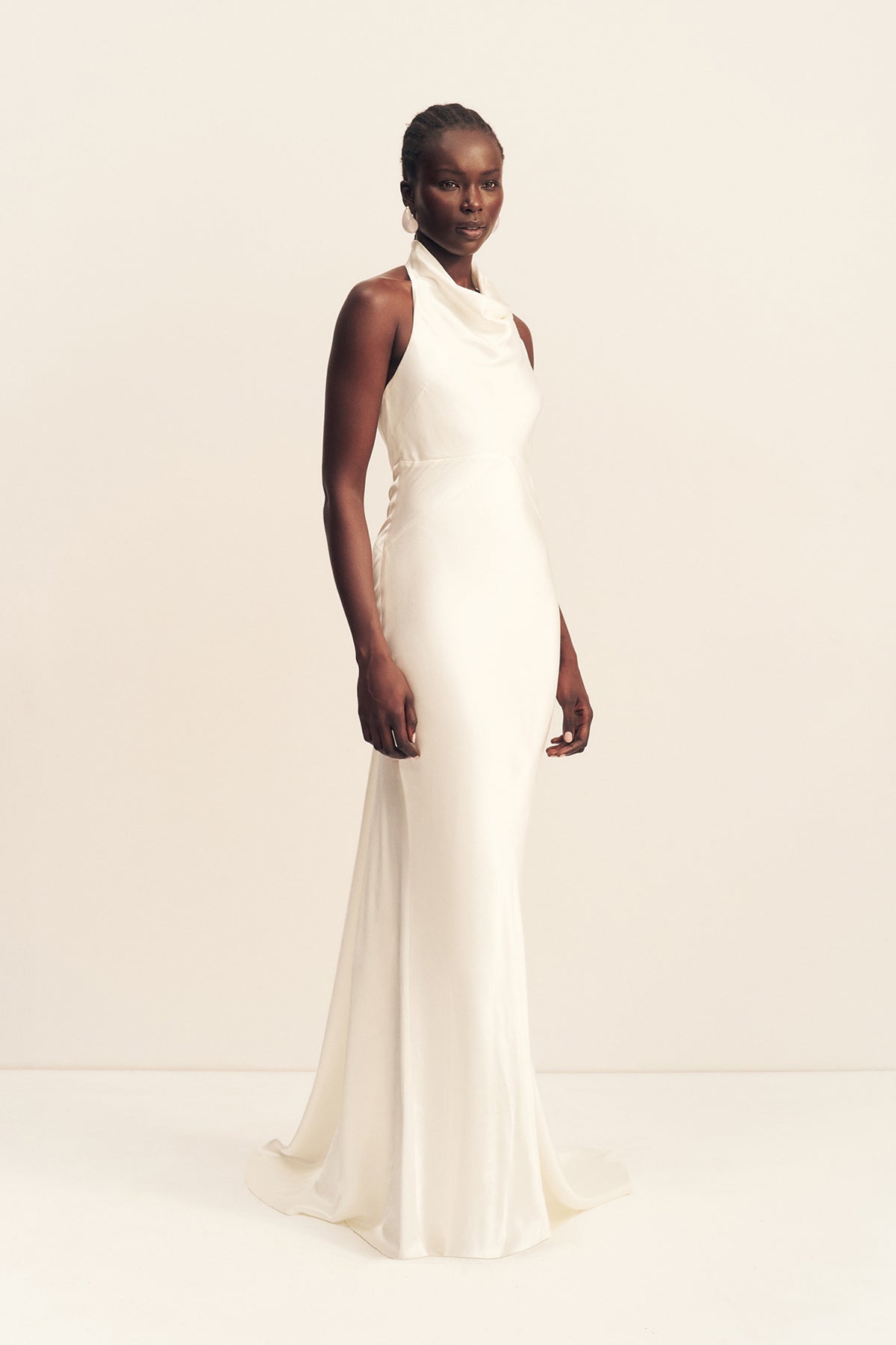 La Lune High Cowl Open Back Gown | White | Dresses | Shona Joy