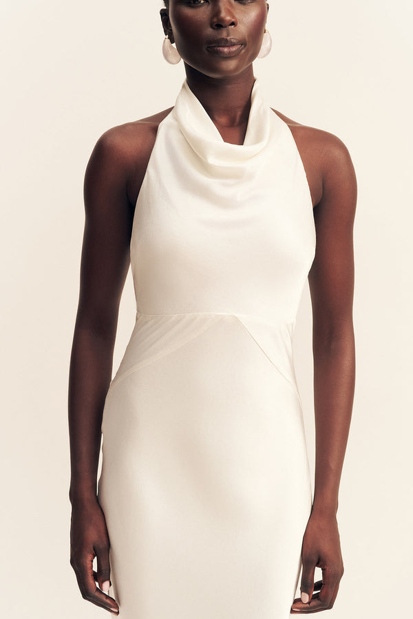 LA LUNE HIGH COWL OPEN BACK GOWN - WHITE