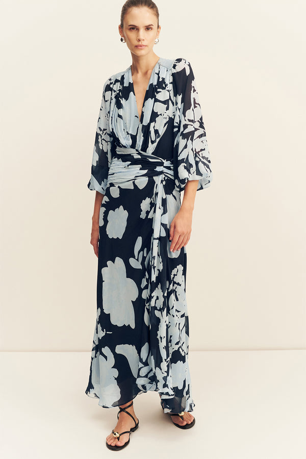 ALEYNA LONG SLEEVE RUCHED MAXI DRESS