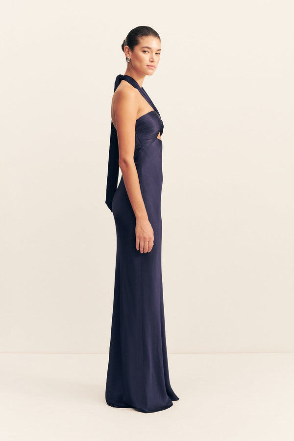 LA LUNE RUCHED HALTER MAXI DRESS - MIDNIGHT