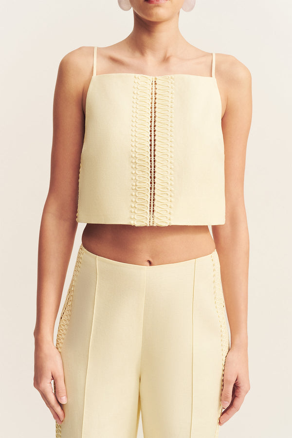 WRIGHT LACE LINEN BLEND CROPPED CAMI