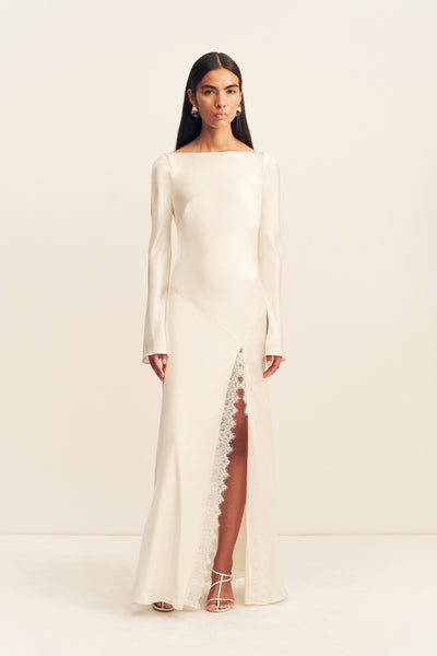 Shona Joy - La Lune Cumulus Silk Backless Lace Split Maxi Dress - Ivory - Bridesmaids Dress Shona Joy - La Lune Cumulus Silk Backless Lace Split Maxi Dress - Ivory - Bridesmaids Dress
