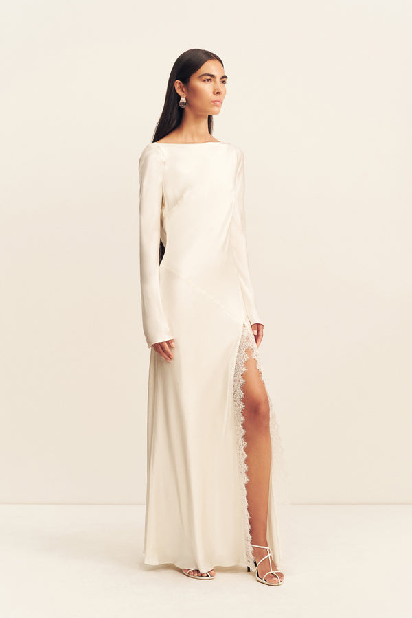 La Lune Cumulus Silk Backless Lace Split Maxi Dress | Ivory | Dresses | Shona Joy Shona Joy US La Lune Cumulus Silk Backless Lace Split Maxi Dress | Ivory | Dresses | Shona Joy Shona Joy US