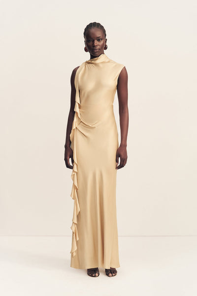 Agnes Draped Ruffle Maxi Dress | Oat | Dresses | Shona Joy – Shona