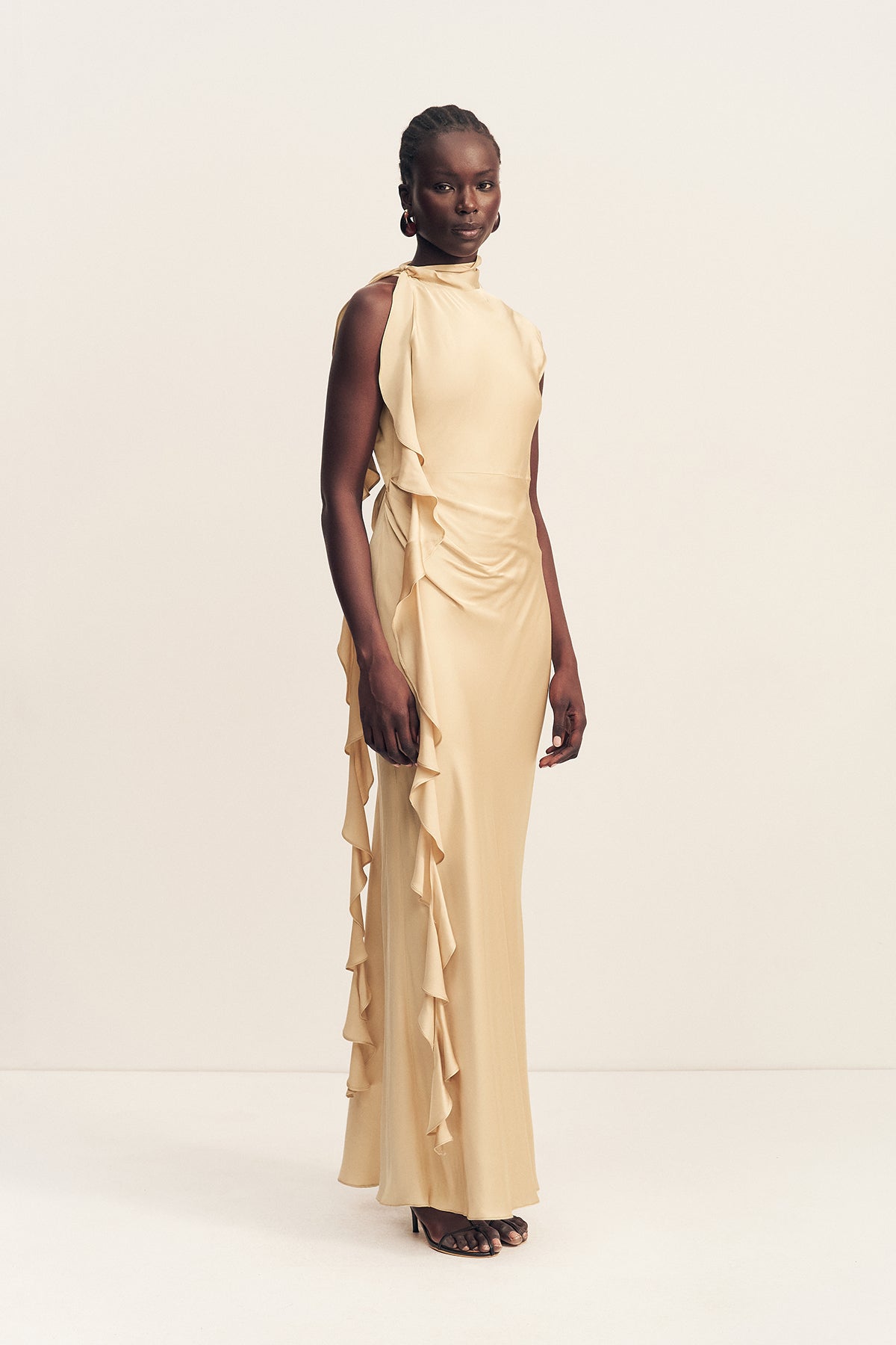 ワンピース Anju sheer long dress Agnes Draped Ruffle Maxi Dress | Oat | Dresses | Shona Joy – Shona