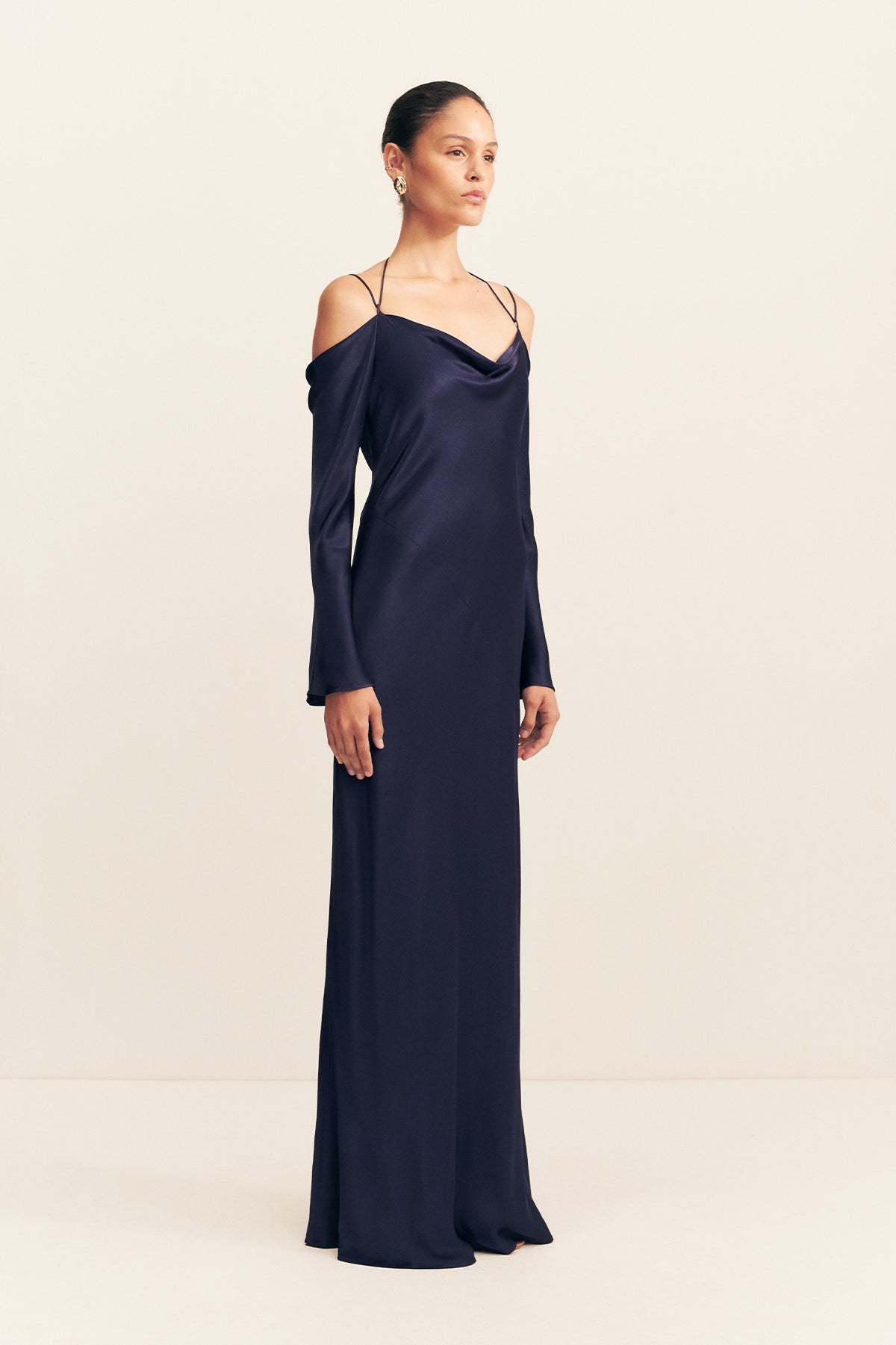 La Lune Off Shoulder Tie Maxi Dress | Midnight | Dresses | Shona