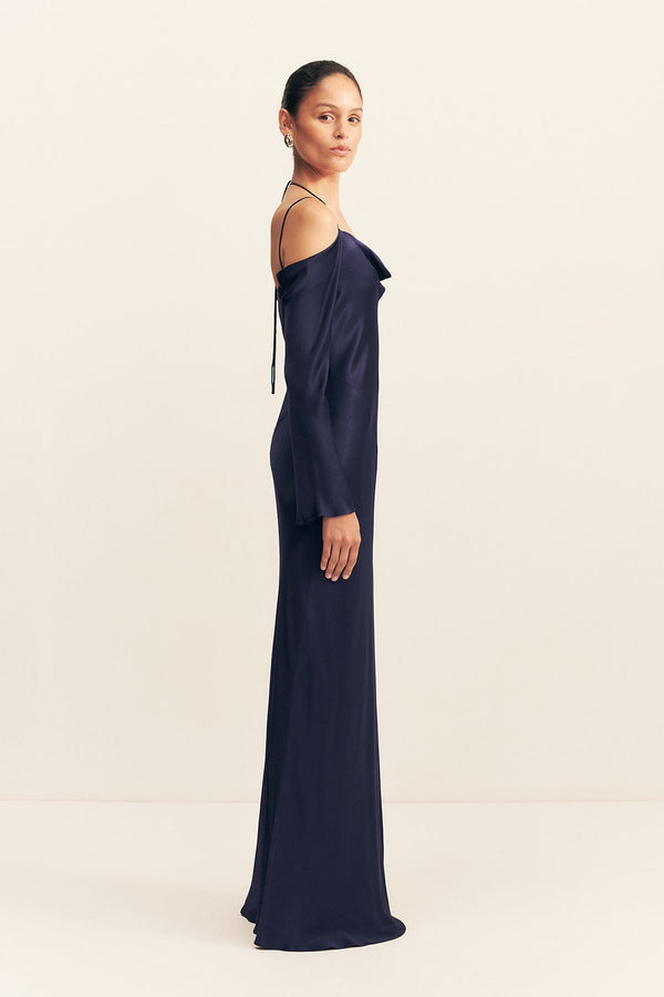 LA LUNE OFF SHOULDER TIE MAXI DRESS - MIDNIGHT