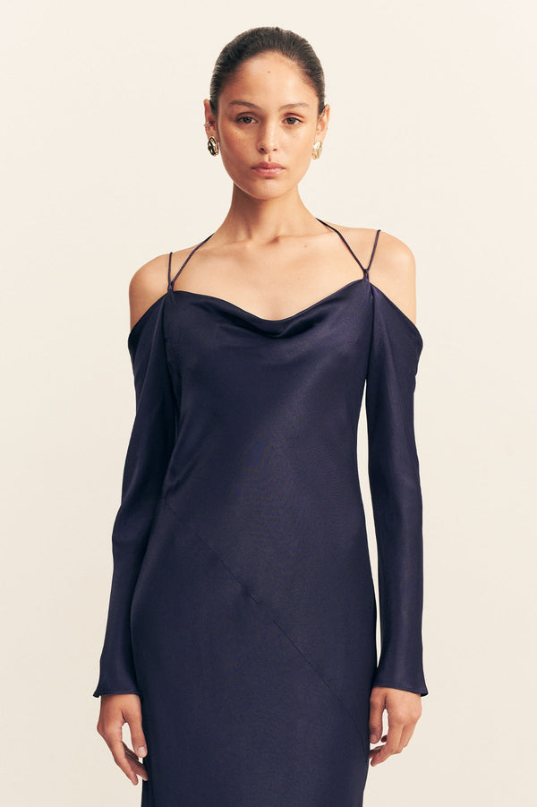 LA LUNE OFF SHOULDER TIE MAXI DRESS - MIDNIGHT