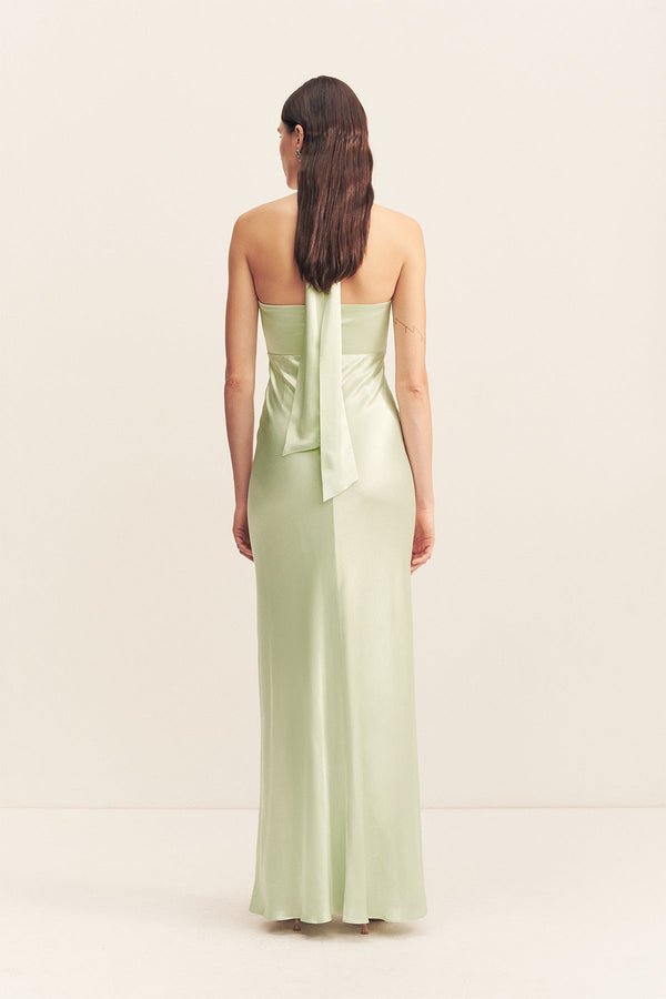 LA LUNE RUCHED HALTER MAXI DRESS - KEY LIME