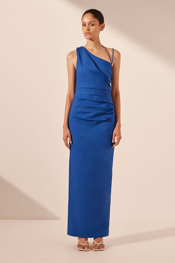LANI ASYMMETRICAL GATHERED MAXI DRESS - AZURE_F