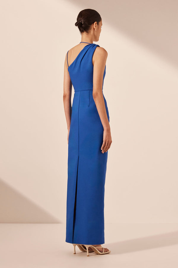 LANI ASYMMETRICAL GATHERED MAXI DRESS - AZURE_B
