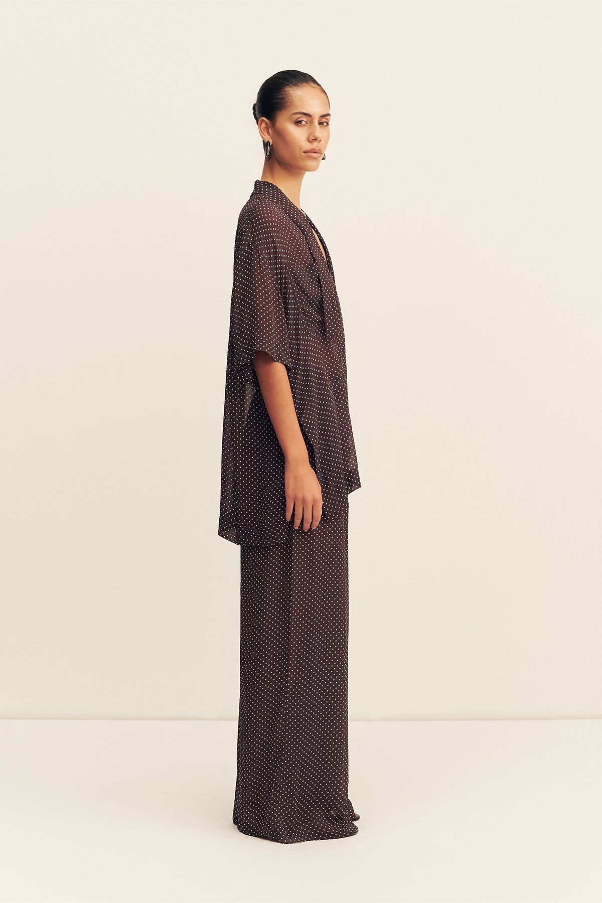 Maddox Short Sleeve Neck Tie Shirt | Ristretto/Sky | Tops | Shona