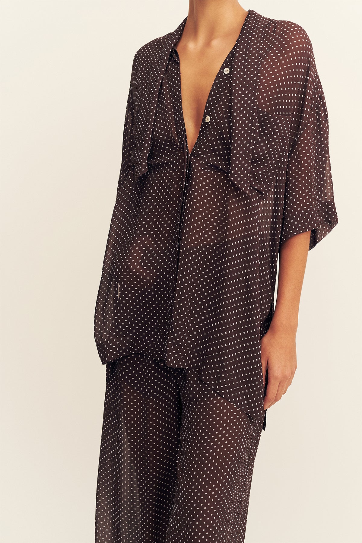 Maddox Short Sleeve Neck Tie Shirt | Ristretto/Sky | Tops | Shona