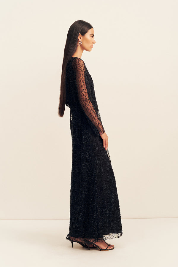 MONA COWL BACK MAXI DRESS - BLACK