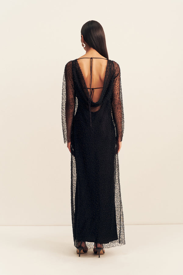 MONA COWL BACK MAXI DRESS - BLACK