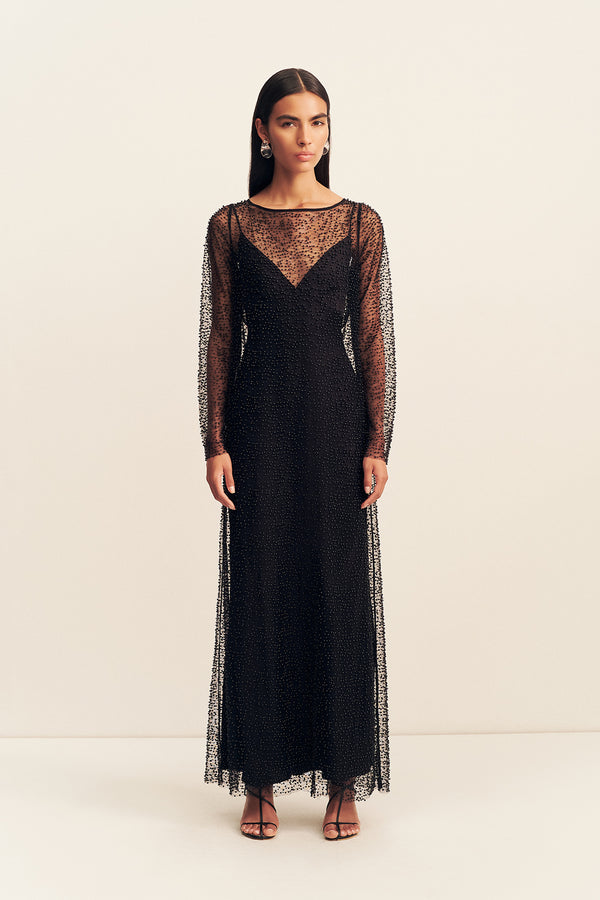 MONA COWL BACK MAXI DRESS - BLACK_F
