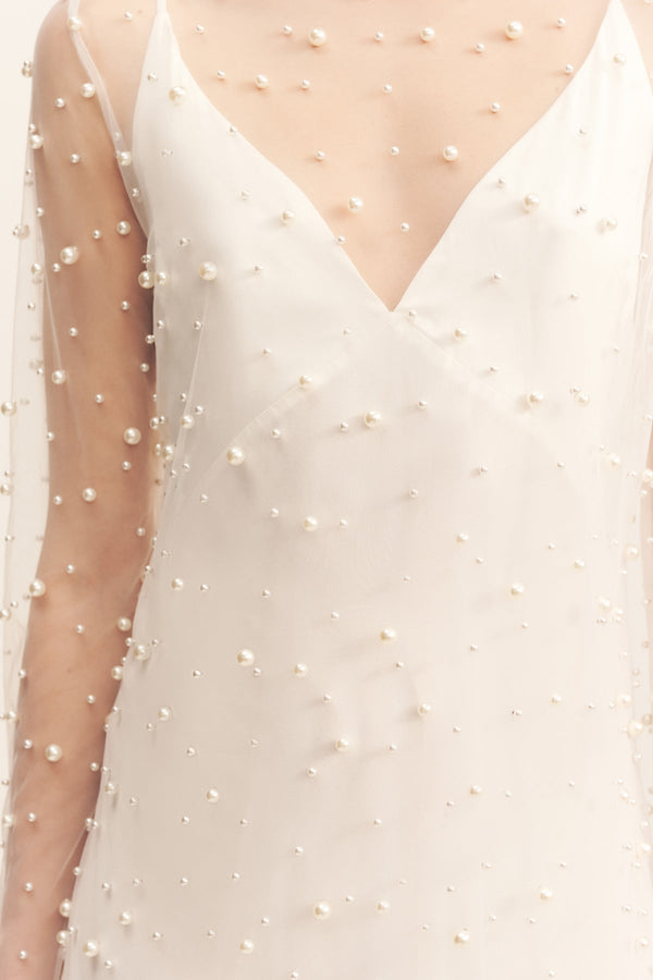 OPALINE SHEER PEARL MINI DRESS