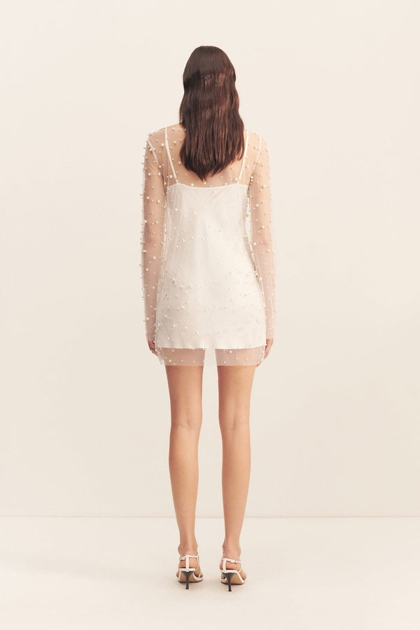 OPALINE SHEER PEARL MINI DRESS
