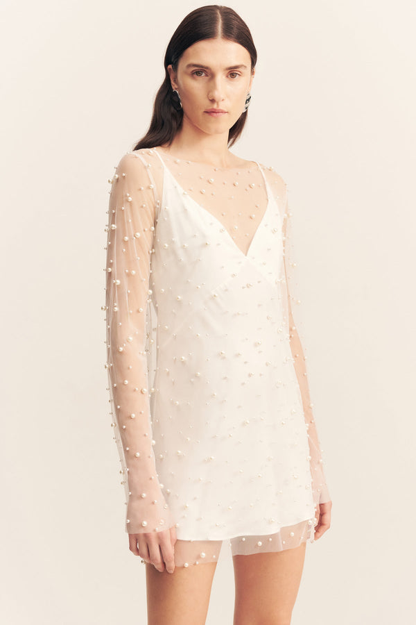 OPALINE SHEER PEARL MINI DRESS