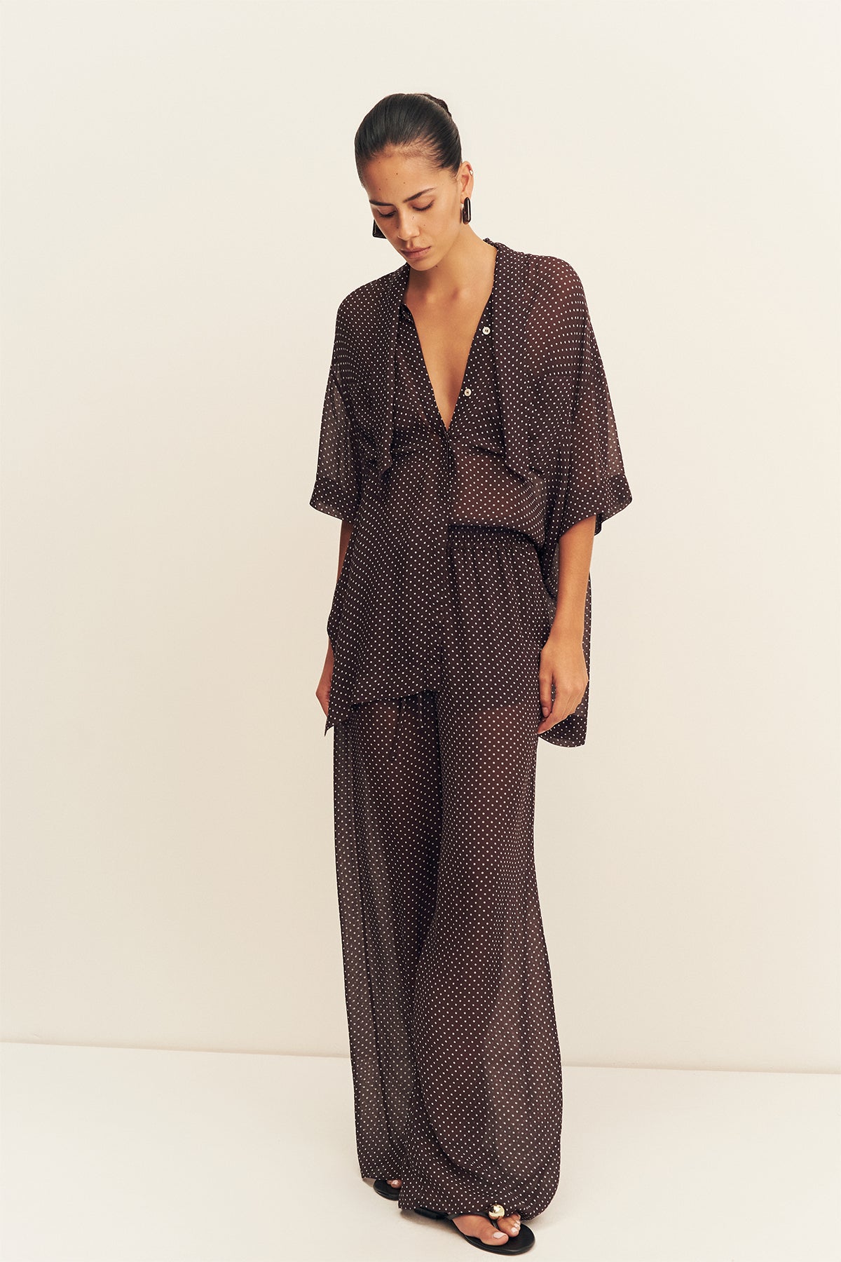 Maddox Short Sleeve Neck Tie Shirt | Ristretto/Sky | Tops | Shona