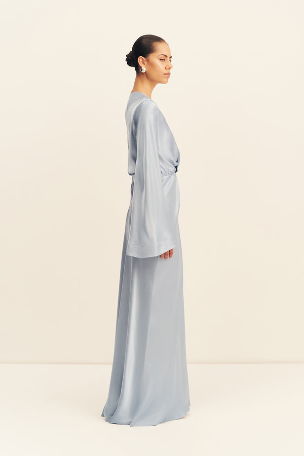 long sleeve wrap maxi dress Linen with Bell Sleeves and Pockets, Summer Dress, Cream Linen Dress, Linen Wrap Dress, Boho Wedding Dress, Romantic Dress, XS / Laquin Long Sleeve Maxi Dress