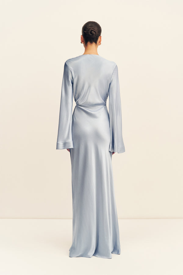 La Lune Long Sleeve Wrap Maxi Dress | Powder Blue | Dresses