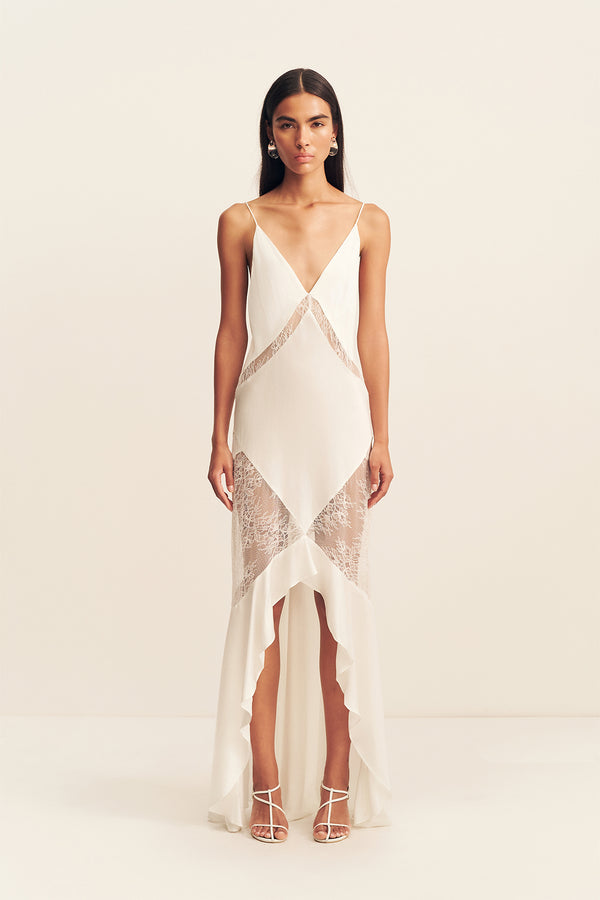 LABYRINTH LACE PANELLED RUFFLE MAXI DRESS - IVORY_F