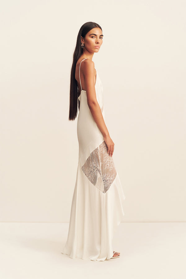 LABYRINTH LACE PANELLED RUFFLE MAXI DRESS - IVORY