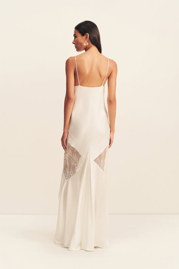 LABYRINTH LACE PANELLED RUFFLE MAXI DRESS - IVORY