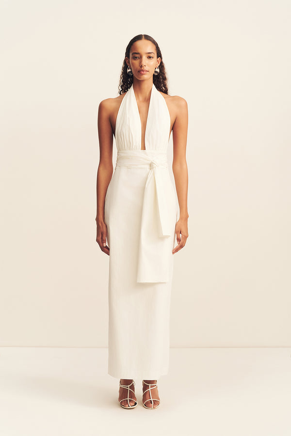 latest dress trends for ladies CAVARLY RAMIE HALTER - IVORY Hand Wash Cold Marika Ivory Halter Midi Dress