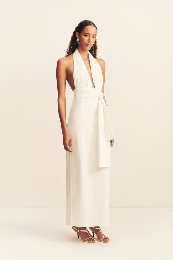 CAMPBELL HALTER PLUNGED MAXI DRESS - IVORY