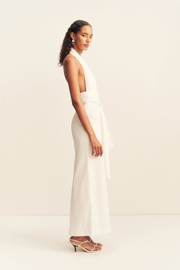 CAMPBELL HALTER PLUNGED MAXI DRESS - IVORY