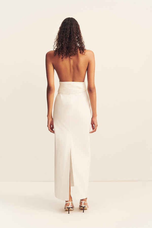 CAMPBELL HALTER PLUNGED MAXI DRESS - IVORY