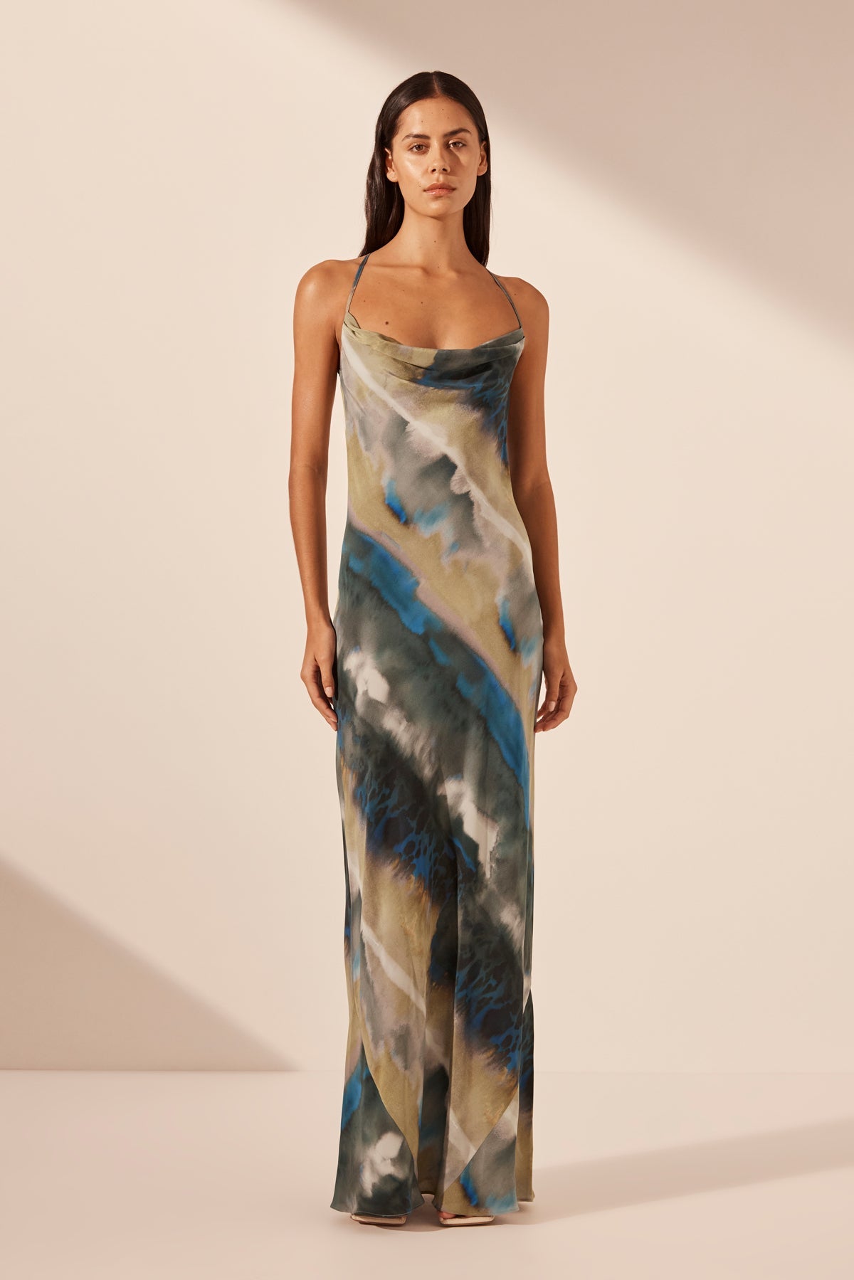 ariya ombre satin pleated dress ALC Ariya Pleated Open-Back Maxi Dress by ALC