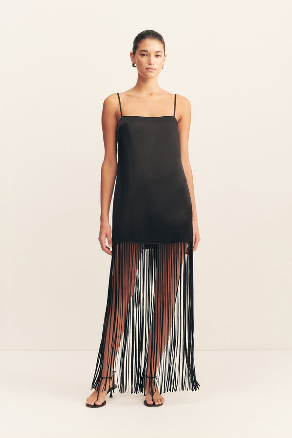 MORAYA SQUARE NECK FRINGE MAXI DRESS - BLACK_F