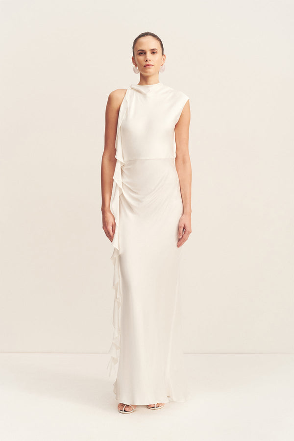 AGNES DRAPED RUFFLE MAXI DRESS - IVORY_F