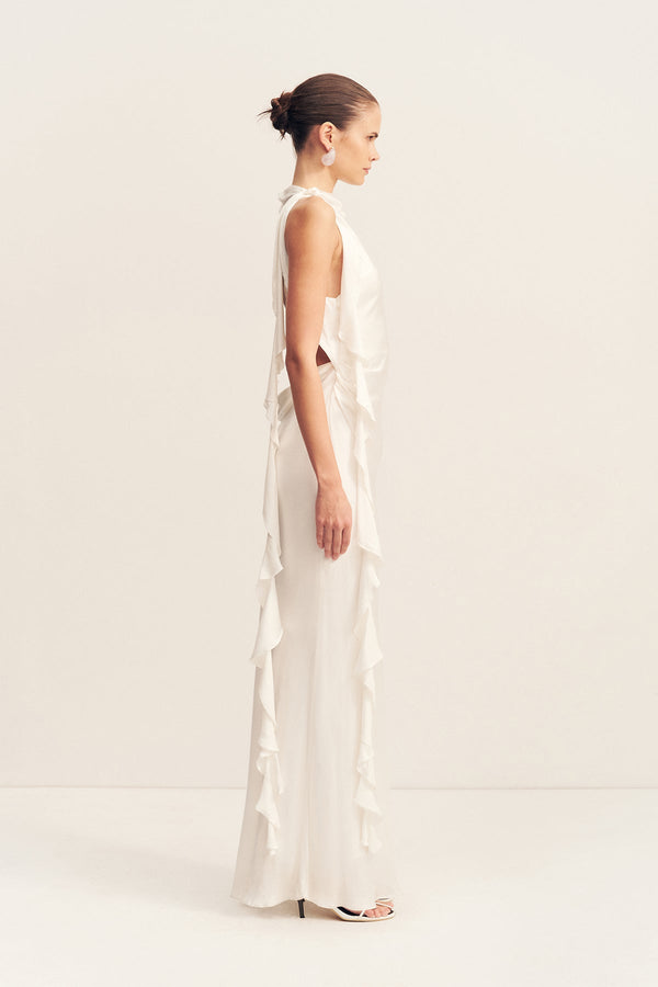 AGNES DRAPED RUFFLE MAXI DRESS - IVORY