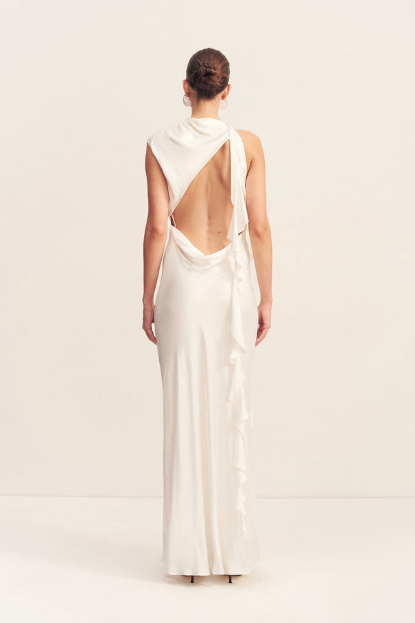 AGNES DRAPED RUFFLE MAXI DRESS - IVORY