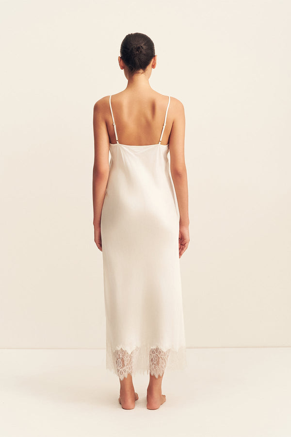 LUSTRE LACE SLIP MIDI DRESS - IVORY