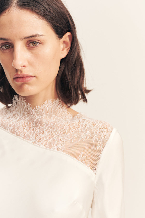 ALLEGRA LACE PANELLED MINI DRESS - IVORY