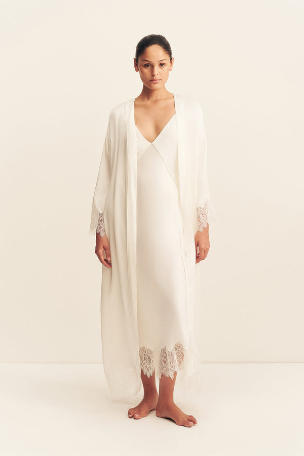 LUSTRE LACE SLIP MIDI DRESS - IVORY
