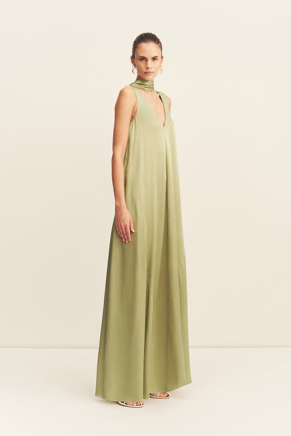 LA LUNE SCARF PANELLED MAXI DRESS - FERN