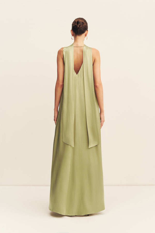 LA LUNE SCARF PANELLED MAXI DRESS - FERN