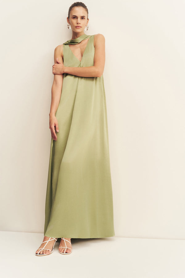 LA LUNE SCARF PANELLED MAXI DRESS - FERN