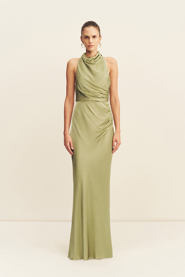 LA LUNE HIGH NECK GATHERED MAXI DRESS - FERN_F